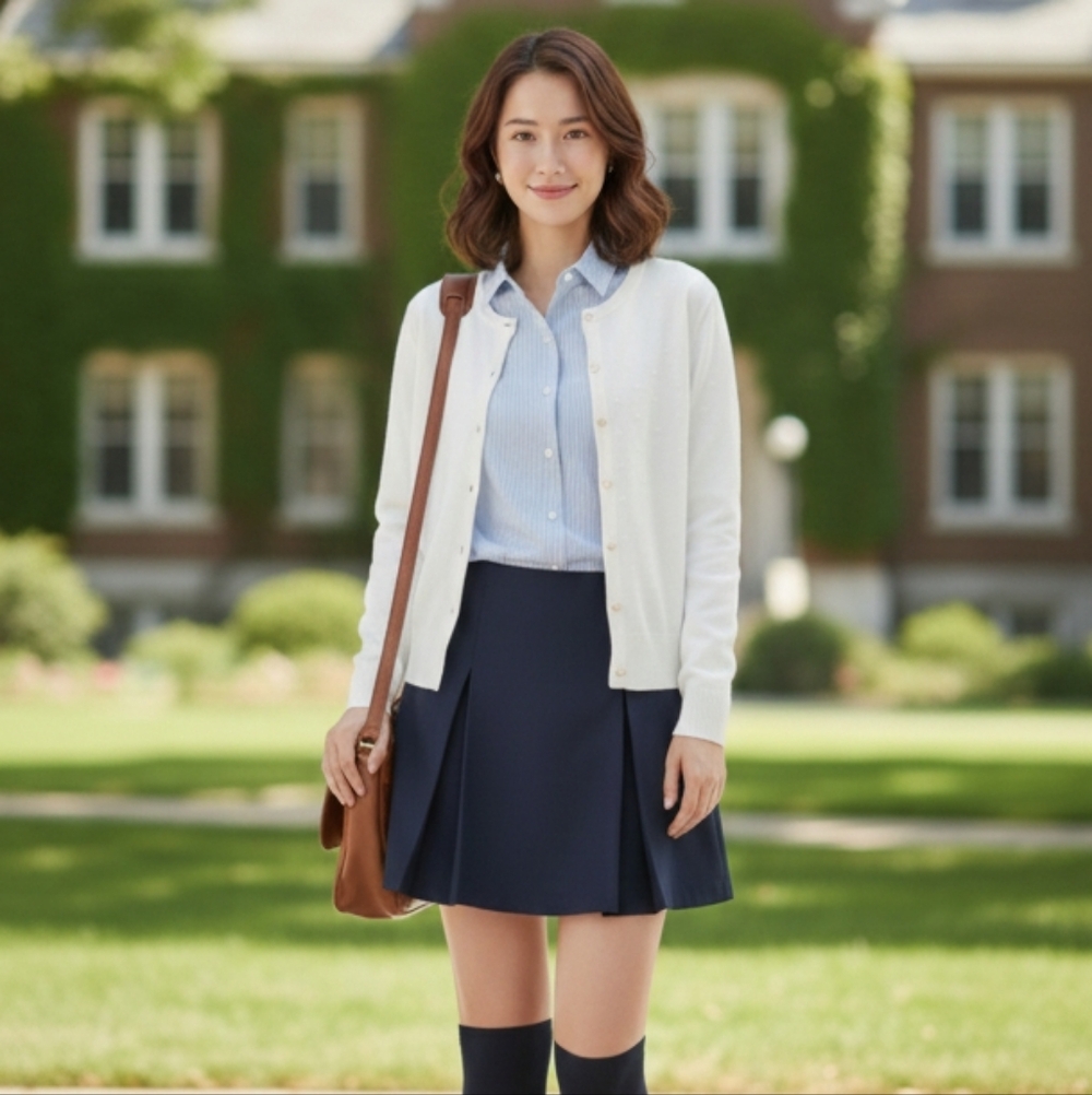 NWT Select + Trend Classic White Pearl Button Preppy Cardigan Medium